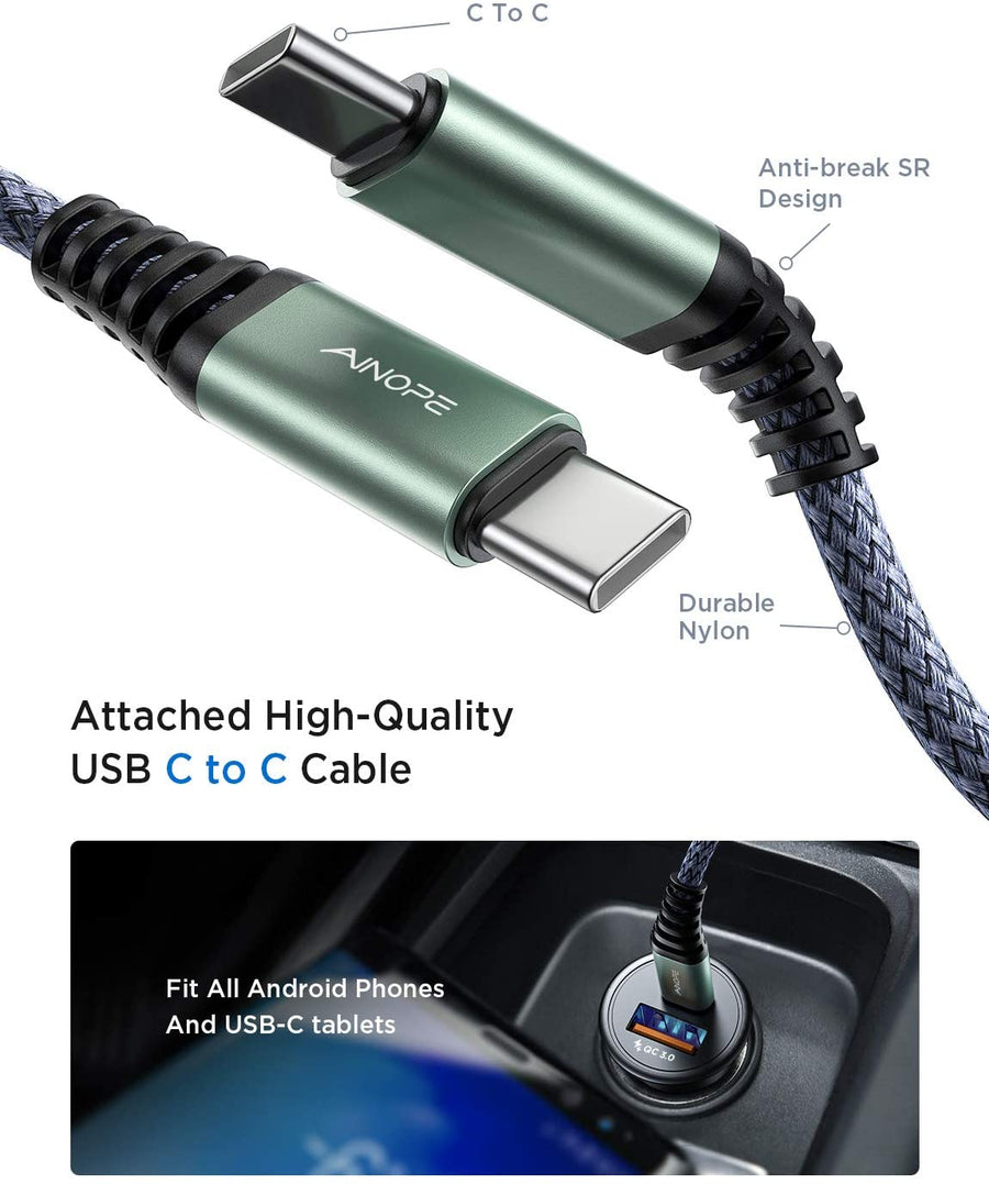 PD&QC 3.0 Fast Car Charger （C to C cable attached ）