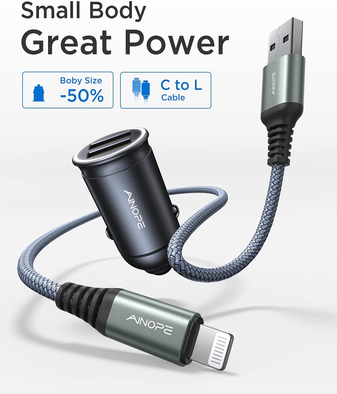 Fast Charging, AINOPE 48W Fast car charger iPhone, Mini&Metal USB
