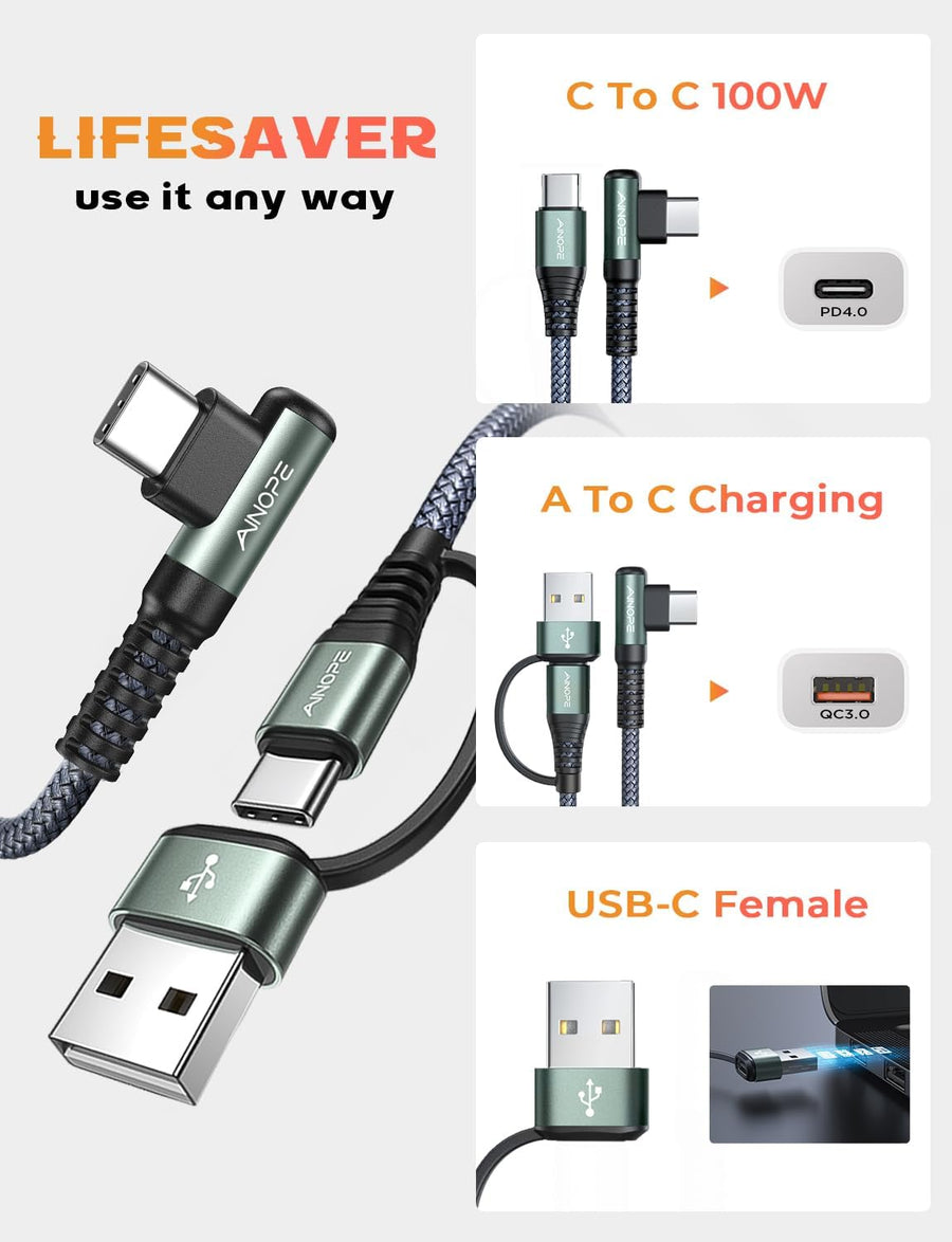 AINOPE 240W 10FT Multi 4 in 1 Charging Cable