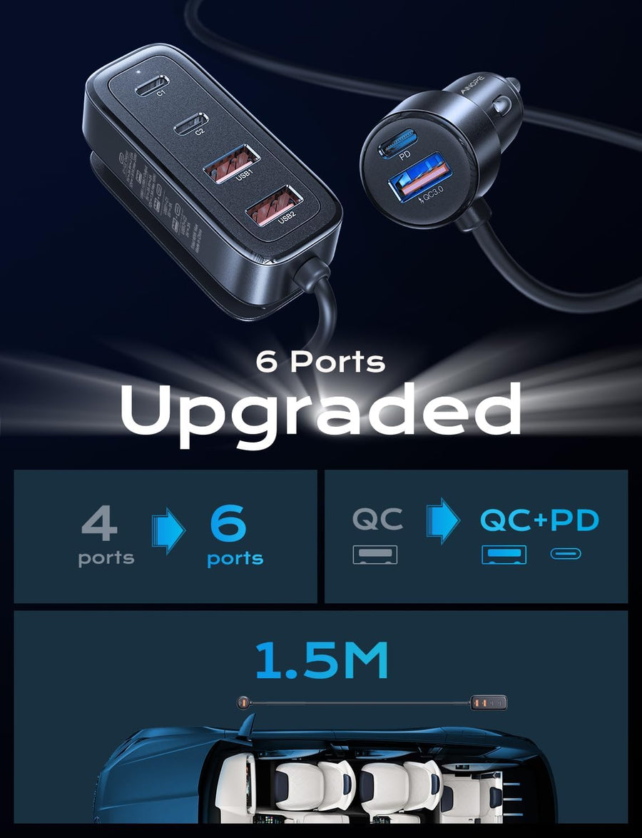 AINOPE Car USB Charger Multi 6 Ports