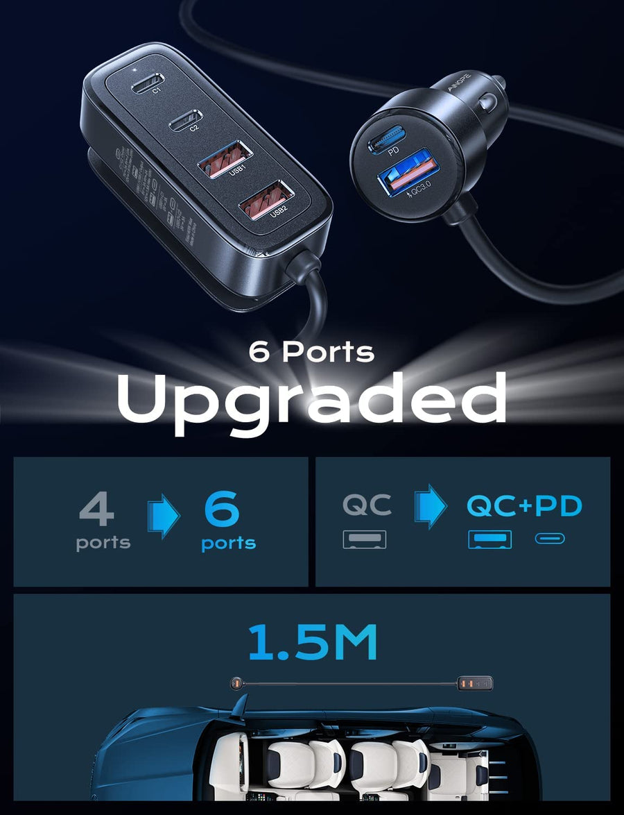 AINOPE 90W USB C Car Charger 6-Port Super Fast PD 30W & QC3.0 with 5FT –  AINOPE E-Commerce Ltd