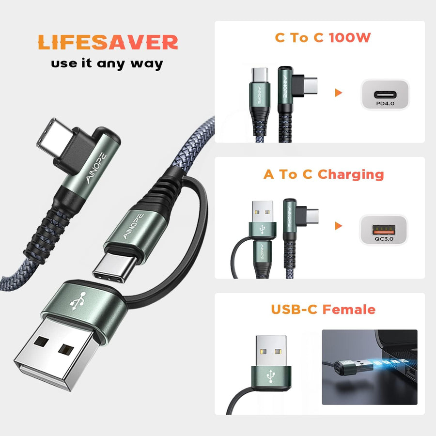 AINOPE 100W 10FT Multi 4 in 1 Charging Cable