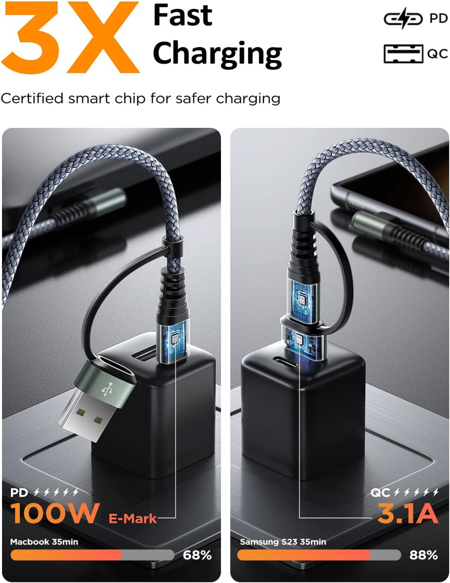 AINOPE 100W 10FT Multi 4 in 1 Charging Cable