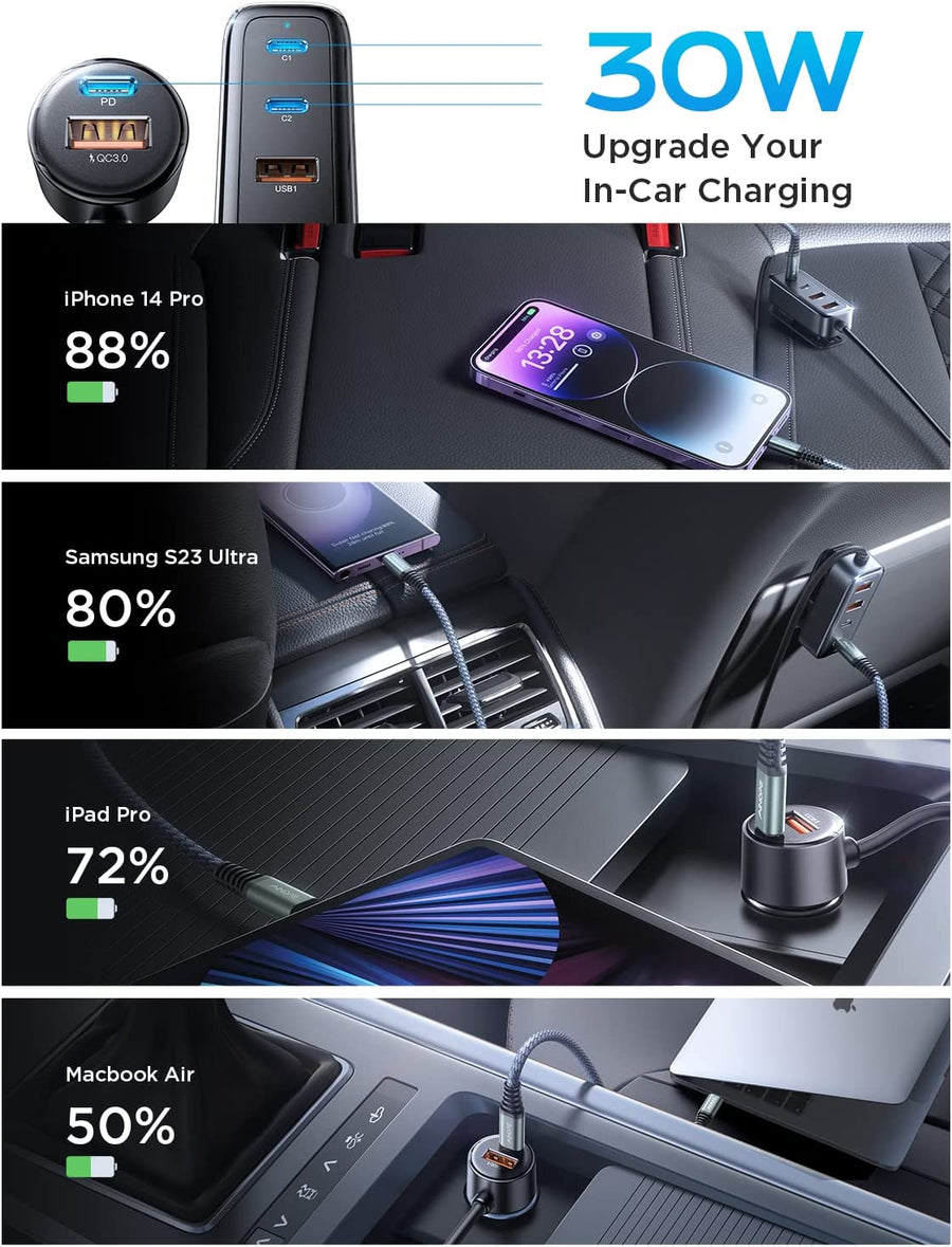 AINOPE 90W USB C Car Charger 6-Port Super Fast PD 30W & QC3.0 with 5FT –  AINOPE E-Commerce Ltd