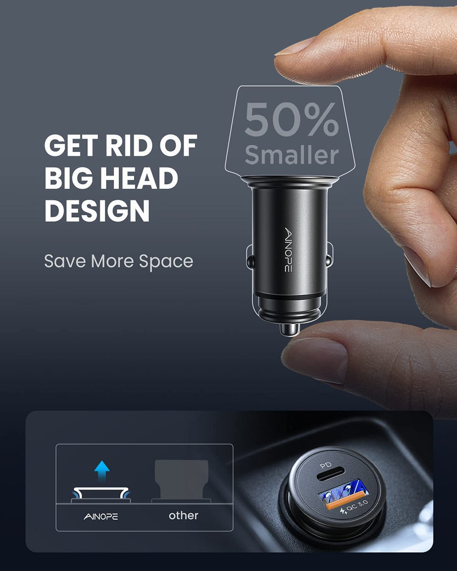 AINOPE 40W PD3.0 Fast Charging Smallest USB C All Metal Dual Port Car  Charger Compatible with Almost Car