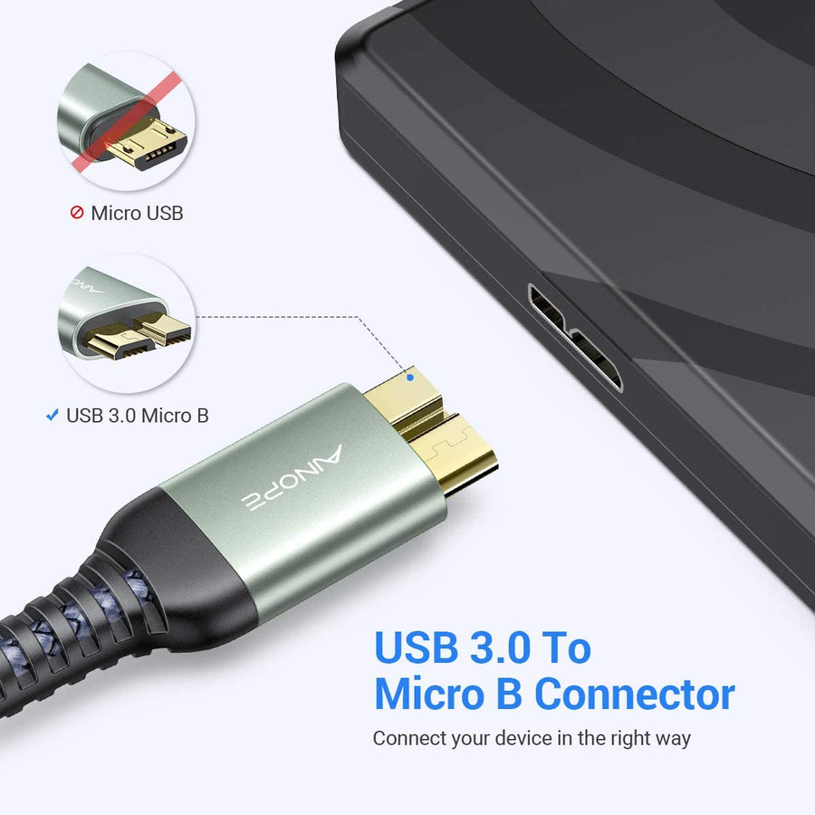 USB 3.0 A Male to Micro B Cable 3.3  2-Pack (3.3FT+6.6FT)